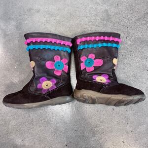 Stride Rite Karmen brown pink teal suede boots toddler girls size 6.5 boho shoes
